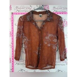 Smart Set shirt button up, sheer Rust Paisley Sheer Button-Down Blouse
